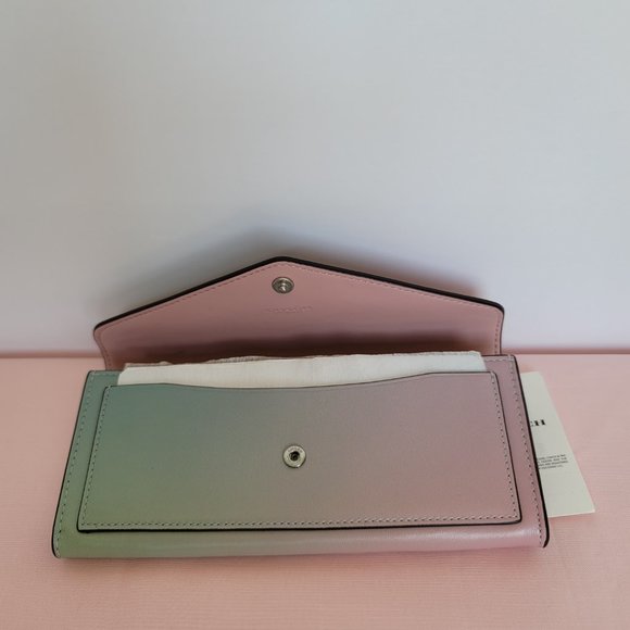 COACH Wyn Envelope Ombre Soft Smooth Leather Wallet- Pale Pistachio Multi - Picture 12 of 16